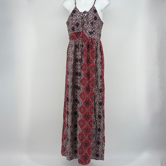 Alya Dresses & Skirts - Alya Maxi Dress Women Size S Red‎ Blue Boho Patchwork Lace Up Summer Coastal